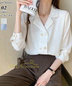 シャツ・ブラウス | ブラウス レディース 長袖ブラウス 春秋 オフィスブラウス 白vネック オシャレブラウス シフォントップス 韓国風 大人 上品 通勤OL ゆったりシャツ 50代 40代