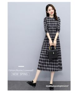 マキシ | チェックワンピース 秋ワンピース ロングワンピース 長袖ワンピース レディース ワンピース 秋物 ミモレ丈 スリム 大人 長袖 チェック柄 リボン付き 30代