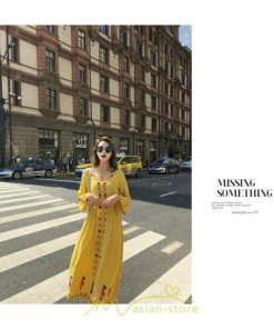 マキシ | ロングワンピース ロング丈 刺繍 ワンピ 民族風 エスニック風 長袖 ゆったり 体型カバー シンプル ナチュラル 花柄 旅行 着痩せ 綿麻 お出かけ　 リゾート