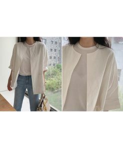 カーディガン | レディース 春 夏 秋 7分袖 ノーカラー 無地 ゆったり 初秋 カジュアル 20代30代 薄手 リネン 羽織 40代 50代 秋コーデ ライトアウター きれいめ