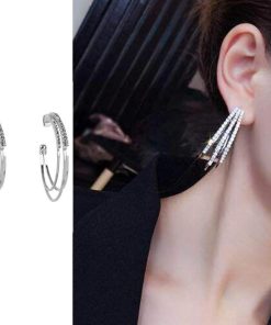 その他アクセサリー | 大ぶり ビジューピアス シルバー フープピアス 3連 リング ストーン きれいめ ゴールド