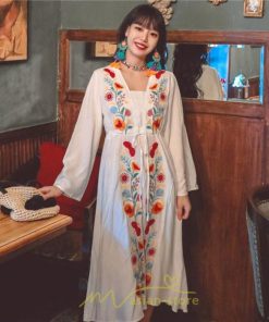 マキシ | エスニック刺繍ワンピース ロングワンピース 夏 秋 長袖 大人可愛い ゆったり リゾート 民族風 刺繍 着痩せ 20代30代40代 大人 Aライン エレガント 体型カバー