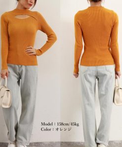 ニット・セーター | ニットトップス 胸開き プチハイネック