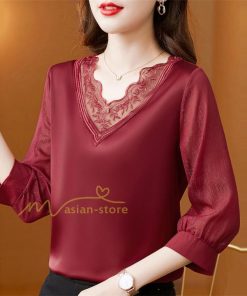 tシャツ・カットソー | Tシャツ レディース 7分袖 七分袖 カジュアル Vネック おしゃれ 女性用 シンプル 無地 ブラック 着痩せ レース付き シフォンシャツ 母の日 20代30代40代50代