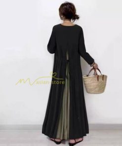 マキシ | 長袖ワンピース ロングワンピース 秋物 レディース Aラインワンピース 30代40代50代 ゆったり 切り替え 送料無料 レイヤードフェイク 大人 可愛い