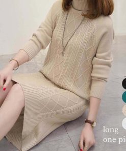 ワンピース | ロング長袖 レディース ケーブルニット タートルネック 厚手 ざっくり ニット