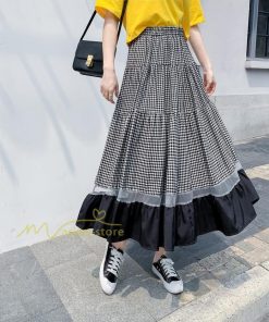スカート | フレア ロング春物 レディース 春夏 チェック柄 ドッキング リゾート 体型カバー お出かけ 20代30代40代50代 着痩せ 通勤通学 カジュアル