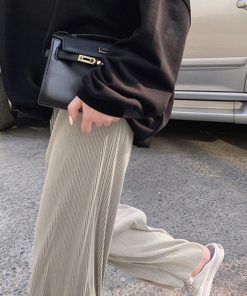 ワイドパンツ | ハイウエスト プリーツパンツ レディース ロングパンツ 着やせ ウエストゴム ボトムス ストレートパンツ