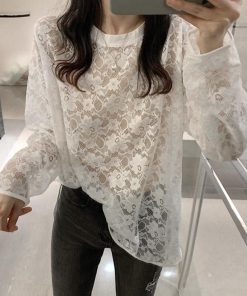 透かし編みトップス | シースルーレーストップス 花柄 春