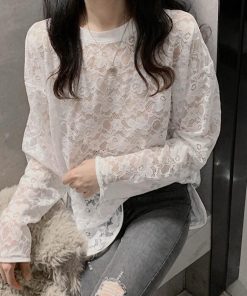 透かし編みトップス | シースルーレーストップス 花柄 春