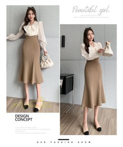 スカート | フィッシュテールレディース 無地 フレア きれいめ 仕事 カジュアル おしゃれ ひざ下丈 ビジネス 大きいサイズ 秋冬コーデ ファスナー OL