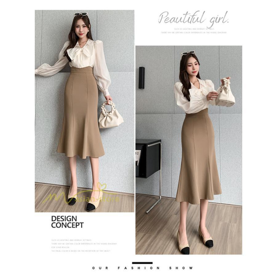 スカート | フィッシュテールレディース 無地 フレア きれいめ 仕事 カジュアル おしゃれ ひざ下丈 ビジネス 大きいサイズ 秋冬コーデ ファスナー OL