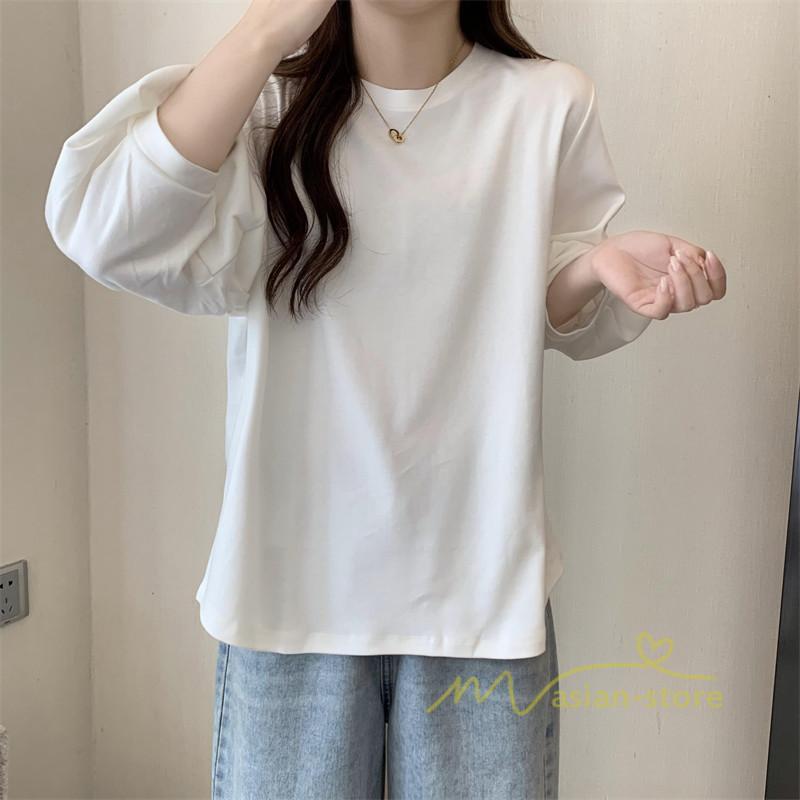 tシャツ・カットソー | 7分袖Tシャツ レディース Tシャツ 夏服 秋物 夏秋物 トップス 夏秋服 パフスリーブ ゆったり 無地 丸首 秋コーデ 春夏秋 可愛い 20代30代 40代50代 夏コーデ