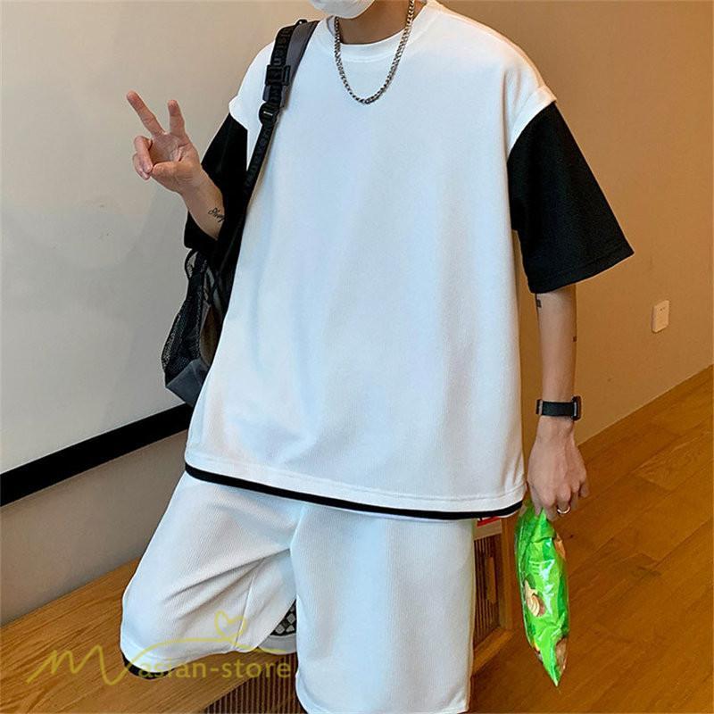 Tシャツ | Tシャツ メンズ 半袖 重ね着風 レイヤード 無地 ゆったり クルーネック カットソー 20代 30代 おしゃれ 無地 大きいサイズ シンプル 40代 カジュアル お出かけ