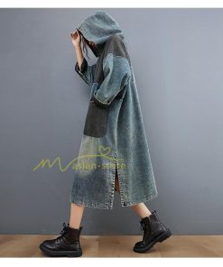 マキシ | ワンピース レディース デニムワンピース ロングワンピース 長袖 大きいサイズ 着痩せ 体型カバー 通勤 OL お出かけ 春秋 フード付き 上品 30代/40代/50代/60代