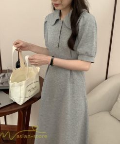 マキシ | ワンピース レディース 半袖 シャツワンピース ロングワンピース 無地 半袖ワンピース シンプル 春 夏 秋 グレー かわいい ブラック フリーサイズ 2色