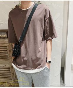 Tシャツ | メンズ 夏物 半袖 五分袖 フェイク レイヤード 重ね着 無地 おしゃれ プルオーバー オーバーサイズ しっかり ロングｔ 男 20代 カジュアル 30代