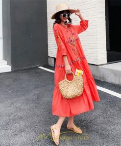 マキシ | ワンピ ワンピース ロング丈 七分袖 レディース 大人 おしゃれ きれいめ お出かけ 大人可愛い 白 青 赤 春夏秋 旅行 20代30代40代 民族風 オレンジ 海