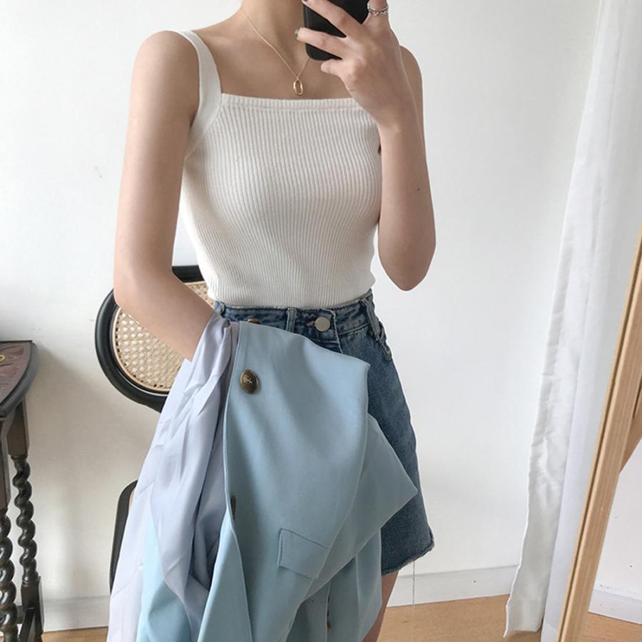 Tシャツ・カットソー | リブニット タンクトップ スクエアネック