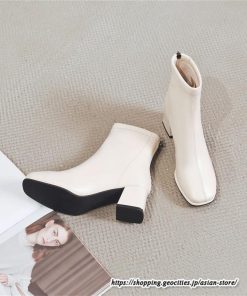 ショートブーツ | レディース 春秋ブーツ スクエアトゥ ブーツ チャンキーヒール 太ヒール 後ろファスナー 靴 通学通勤 シューズ 大人 黒ブーツ ミドルヒール