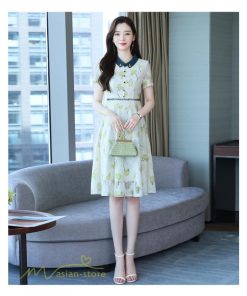 ミディアム | Aラインワンピース レディース 着痩せ ワンピース 花柄 きれいめ 気質 エレガント 大きいサイズ 後ろファスナー付き 40代 シャツワンピース 30代