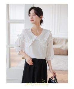 シャツ・ブラウス | トップス ブラウス 七分袖 シャツ きれいめ レディース 夏 白 赤 クルーネック フリル 春夏コーデ オフィス お仕事 通勤 就活 お出かけ ビジネス カジュアル