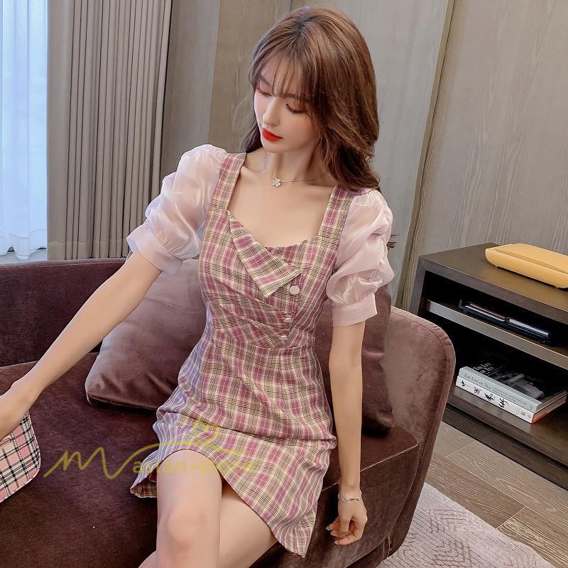 ミディアム | 半袖ワンピース 夏服 レディース 膝上丈 Aライン セクシー 可愛い スリム ワンピース おしゃれ パープル