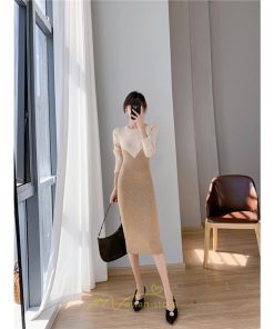 ニットワンピース | ワンピース 秋 秋服 レディース ニット ロングワンピース ロング 長袖 冬 冬服 タイト 切り替え 着痩せ お出かけ 韓国風 20代30代40代50代 通勤 2022新作