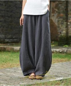 ワイドパンツ | 夏パンツ レディース パフパンツ ロングパンツ 綿麻パンツ 涼しい ゆったり ウエストゴム 可愛い 20代30代40代50代60代 無地 大人 大きめ