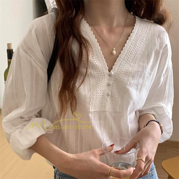 シャツ・ブラウス | カットソー 長袖 Tシャツ レディース おしゃれ 韓国ファッション トップス 上品 30代 40代 カジュアル 春夏 エレガント お出かけ ブラウス 着痩せ 上品 通勤通学