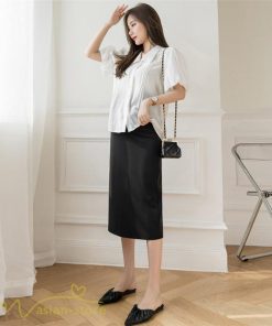 スカート | マタニティ膝丈 ひざ カジュアル マタニティウェア レディース 夏服 サマー ひざ下丈 ウエスト調整 お出かけ マタニティ 裾口スリット 妊婦