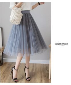 スカート | チュールプリーツウエストゴム 膝丈可愛い ハイウエスト 白 黒 10色 レディース OL 通学通勤 無地 春夏秋 裏地付き