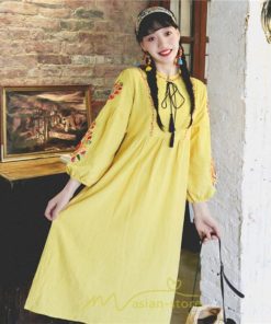 マキシ | ワンピース 夏秋 長袖 レディース ワンピ ロング 美シルエット ロングワンピ―ス 大人 花柄 刺繍 エスニック風 リゾート 綿麻 お出かけ リネン コットン 旅行