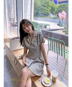 ミニ丈 | シャツワンピース レディース きれいめ チェック柄 夏新作 2021 コーデ カジュアルワンピ 韓国風 着痩せ 細身 日常感 レトロ 上品 アウトドア お出かけ デート