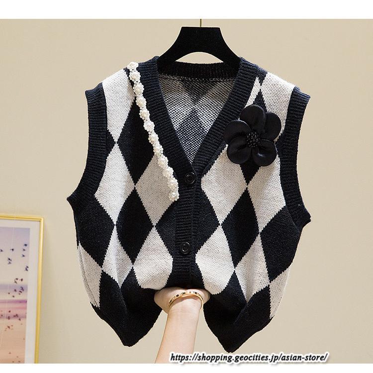 ベスト | ニットレディース トップス Vネック タンクトップ ノースリーブ 袖なし インナー ニット 重ね着風 レイヤード風 20代30代 セーター 女ニット