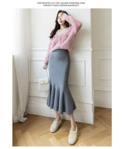 スカート | ニットレディース ボトムス ロング丈 ミモレ丈 ウエストゴム Aライン タイト マーメイド 楽チン 秋冬 韓国風 かわいい 着痩せ お出かけ デート
