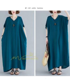 ミディアム | ワンピース マキシワンピース レディース ワンピ ロングワンピース ロングワンピ ロング マキシ 半袖 Vネック 体型カバー 2022夏物 カジュアル 20代30代40代50代