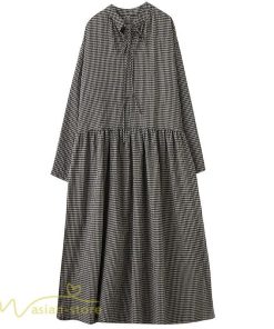 ミディアム | ワンピース ゆるワンピース レディース チェック柄 ゆったり 秋コーデ 着痩せ 体型カバー 可愛い 長袖ワンピース 大きいサイズ ポケット ひざ丈