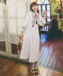 マキシ | ワンピース 長袖 夏 秋 レディース 綿麻 きれいめ ロング リゾート  体型カバー イベント デート デート服 ジャーニー 女子会 旅行 外出 楽ちん エスニック風