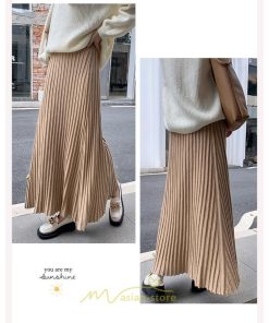 スカート | レディース プリーツ秋 冬 ロング マキシ 落ち感 ウエストゴム ハイウエスト ニット 秋冬コーデ あったか きれいめ おしゃれ カジュアル