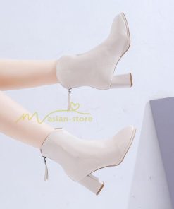 ショートブーツ | ブーティー ブーツ レディース シューズ 靴 太ヒール チャンキーヒール 合皮ブーツ PUブーツ くつ 春秋冬 美脚 黒靴 後ろファスナー 大人