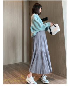 スカート | マタニティレディース 着痩せ リブニット 無地 マタニティウェア ウエスト調整 産前 産後 妊婦着 ハイウエスト 妊婦服 カジュアル Aライン