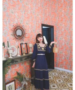 マキシ | ロングワンピース 長袖 レディース 秋物 刺繍 ダンス Aラインワンピース 舞台 パーティーワンピース 50代60代 30代40代 長袖ワンピース ゆったり コスプレ