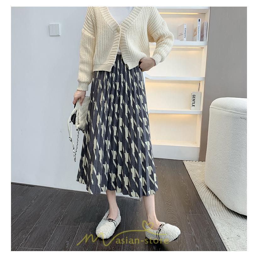 スカート | ロングレディース ボトムス プリーツかわいい 秋冬新作 韓国風 ハイウエスト 細見え 脚長効果 ニット こなれ感 高身長 低身長 トレンド