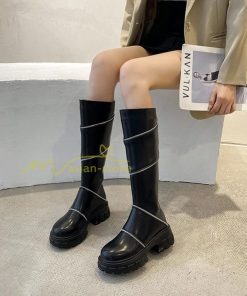 ロングブーツ | レディース ブーツ 秋冬 シューズ 靴 太ヒール チャンキーヒール 合皮ブーツ PUブーツ ロング靴 COS コスプレ 大人 後ろファスナー くつ