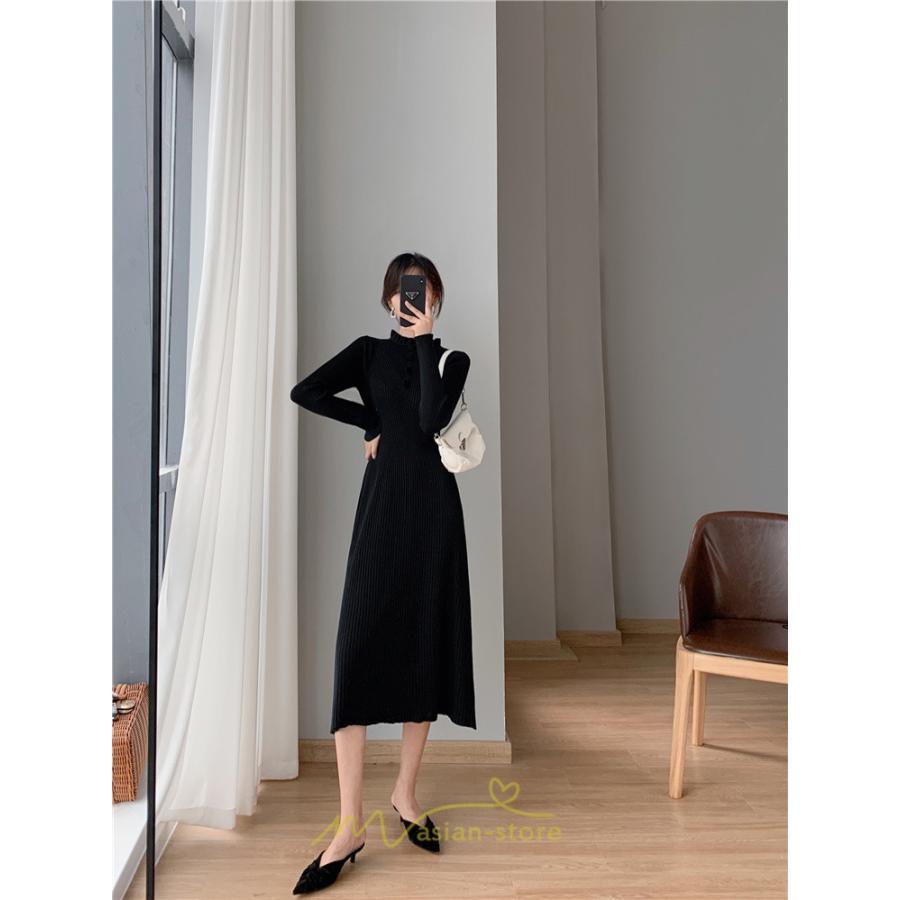 ニットワンピース | レディース 冬 きれいめ ロング おしゃれ 秋冬 長袖 送料無料 可愛い 着痩せ Aライン 20代30代40代50代 韓国風 ハイネック