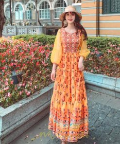 マキシ | マキシ丈ワンピース 夏 リゾート 花柄 ロング丈ワンピース ロング 七分袖 民族風 エスニック風 体型カバー 可愛い おしゃれ フェミニン 着痩せ 上品