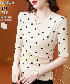 ｔシャツ・カットソー | トップス レディース 春夏 カットソー Tシャツ ドット 無地 Vネック カシュクール インナー 20代30代40代50代 カジュアル 母の日 着痩せ お出かけ エレガント