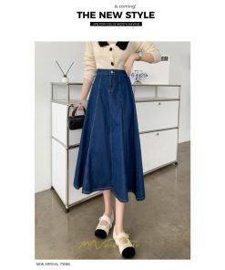 スカート | デニムフレアミモレ丈 ロングt丈 シンプル ゆったり レディース フレア 大人 秋冬 ハイウエスト 美脚 韓国ファッション 可愛い