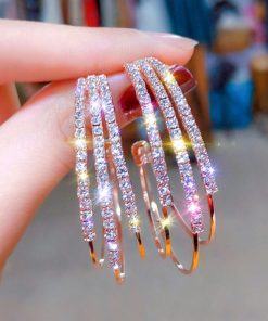 その他アクセサリー | 大ぶり ビジューピアス シルバー フープピアス 3連 リング ストーン きれいめ ゴールド